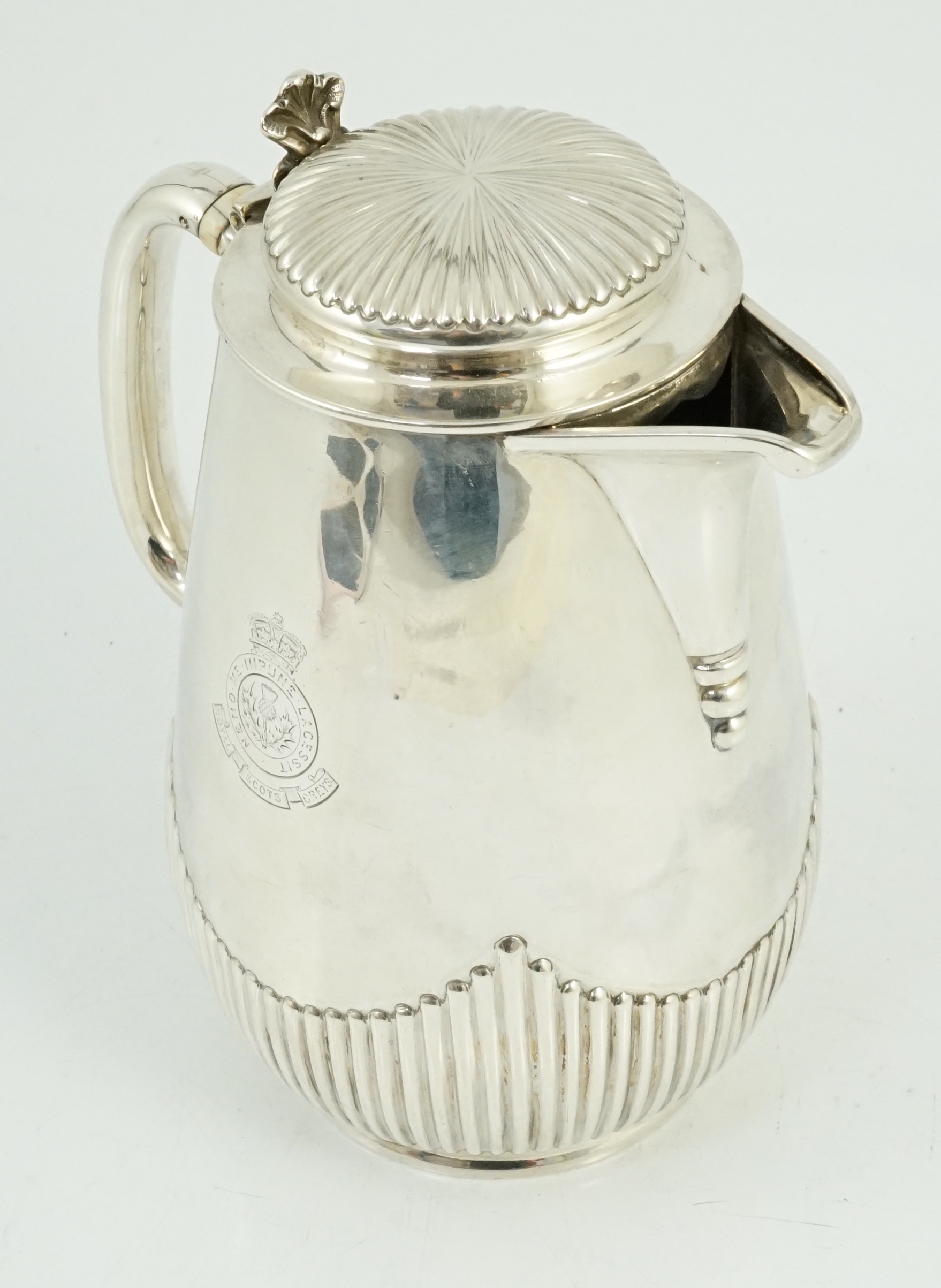 The Royal Scots Greys. A Victorian Scottish silver hotwater pot, Hamilton & Inches, Edinburgh, 1882